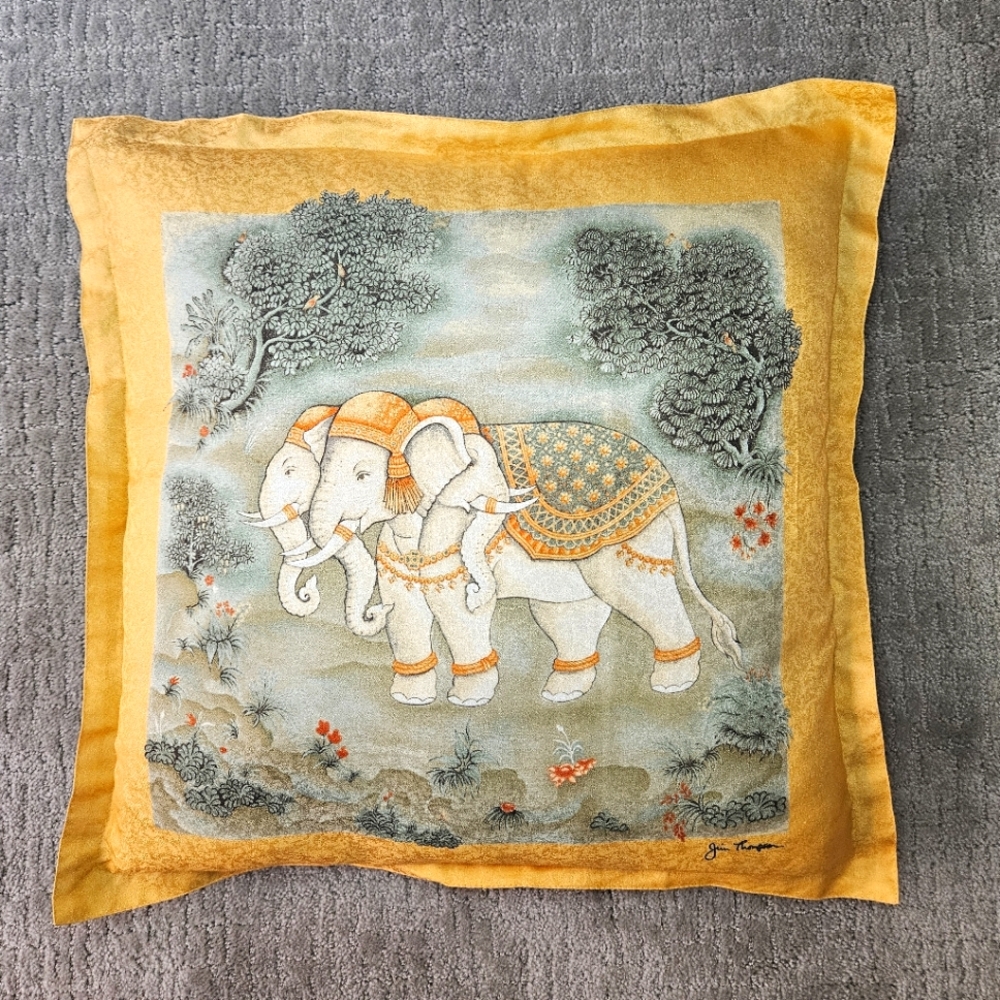 Jim Thompson Silk Throw Pillow Elephant Print (Small Flaw)